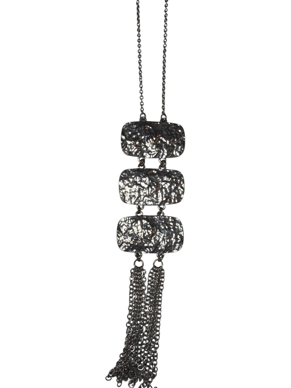 J. Crew Silver-Tone Hammered Plate Tassel Necklace